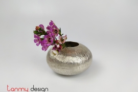 Flat round silver-plated flower vase